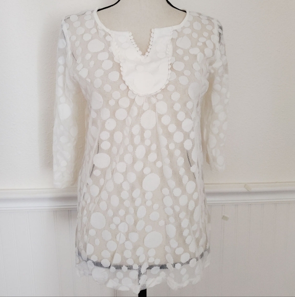 Cream Polka Dot Sheer Blouse Size XL - Picture 1 of 3